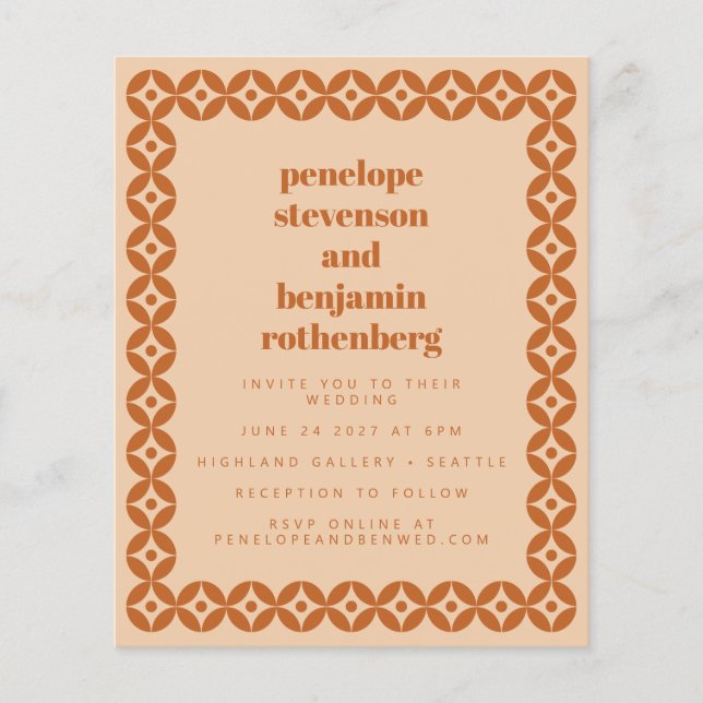 Budget Brown Tan Mid Mod Geometric Wedding Invite (Front)