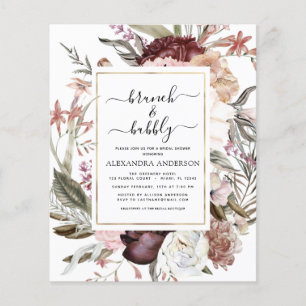 Budget Brunch & Bubbly Boho Burgundy Bridal Shower Flyer