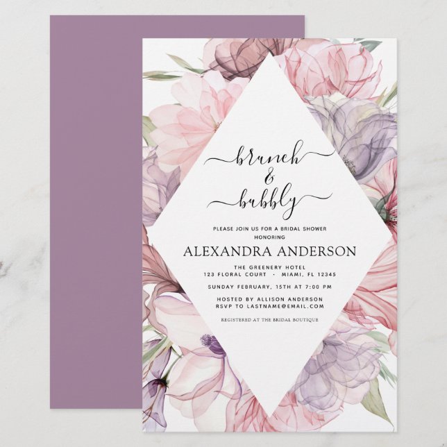 Budget Brunch & Bubbly Boho Purple Bridal Shower (Front/Back)