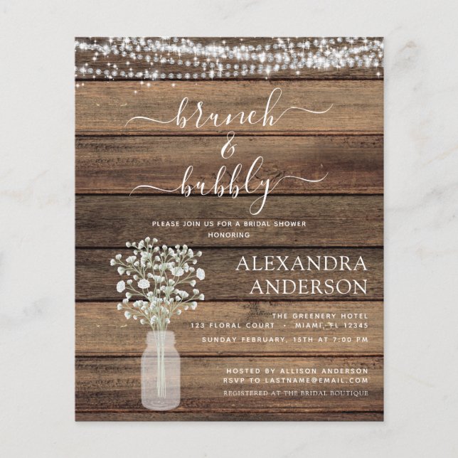 Budget Brunch & Bubbly Bridal Shower Invitation Flyer (Front)