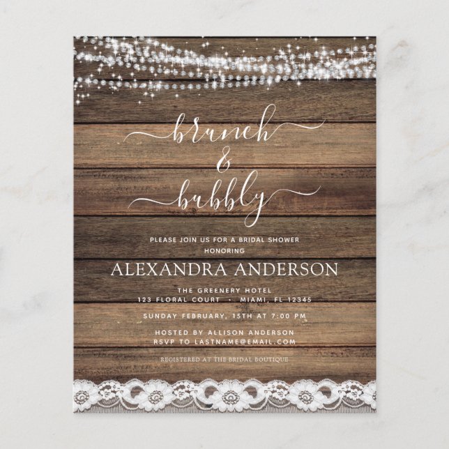 Budget Brunch & Bubbly Rustic Farmhouse Flyer (Front)