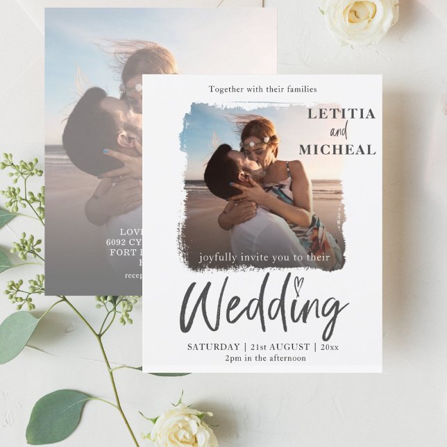 Budget Brush Stroke Photo Wedding Invitation (Creator Uploaded)