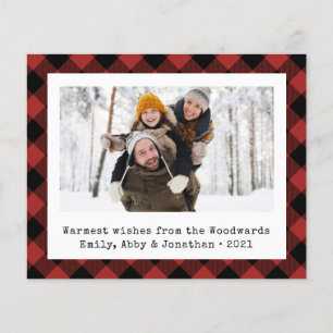 Budget Buffalo Plaid Photo Red Black Holiday Card