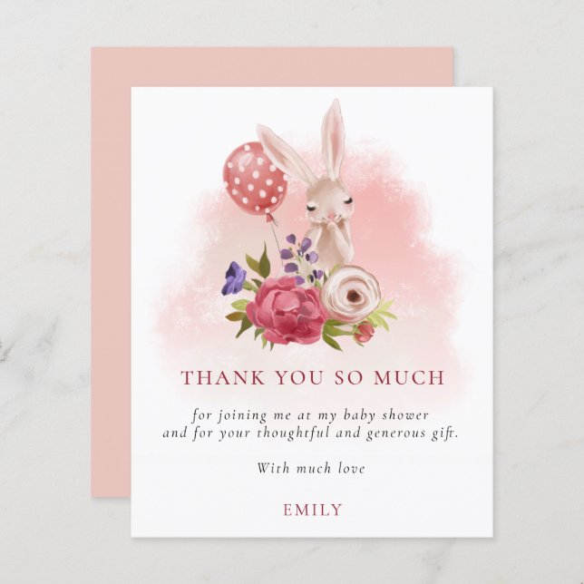 Budget Bunny Florals Pink Baby Shower Thank You (Front/Back)