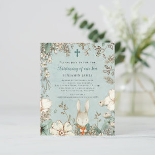 Budget Bunny Photo Boy Christening Baptism Invite