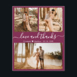 Budget Burgundy 3 Photo Collage Wedding Thank You<br><div class="desc">Budget, Elegant, Hand Lettered Wedding Burgundy (3) Three Photo Collage Thank You personalised affordable low budget THIN card. Modern, stylish wedding thank you card template featuring three photo on the front and one photo on the back. ***PLEASE NOTE! *** BUDGET PAPER/FLYER IS THIN. *** UPGRADE THE PAPER FOR A THICKER...</div>