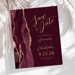 Budget Burgundy Agate Gold Script Save the Date
