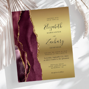Budget Burgundy Agate Gold Wedding Invite