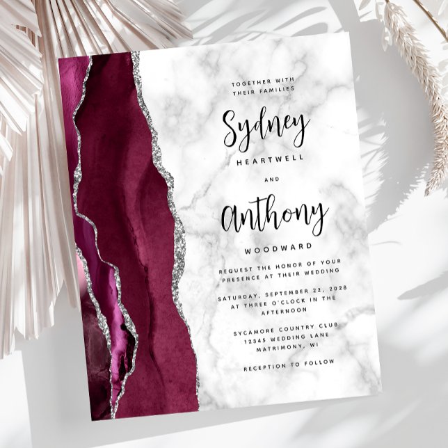 Budget Burgundy Agate Marble Calligraphy Wedding (Creator Uploaded)