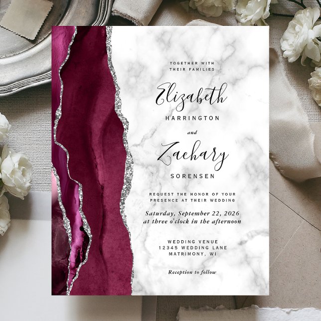 Budget Burgundy Agate Marble Wedding Invitation (Creator Uploaded)