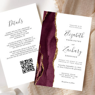 Budget Burgundy Agate White QR Code Wedding