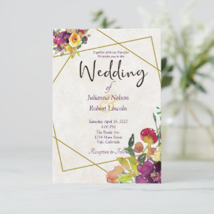 Budget Burgundy and yellow floral wedding Invitation