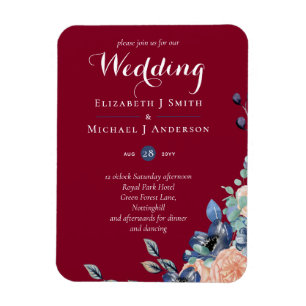 Budget Burgundy Blue Peach Floral Wedding Magnet