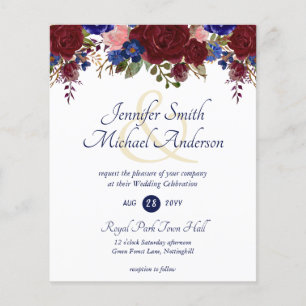 Budget Burgundy Blue Pink Wedding Invitations