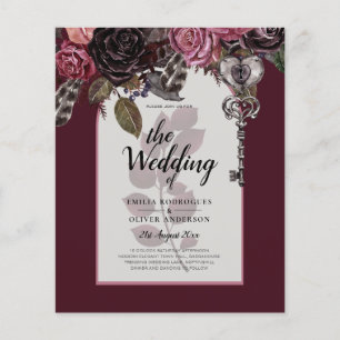 Budget Burgundy Blush Floral Wedding Invite SATIN
