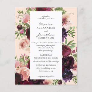 Budget Burgundy & Blush Floral Wedding on Pink Flyer