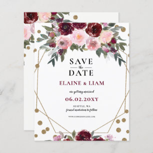 Budget Burgundy Blush Gold Floral Save the Date