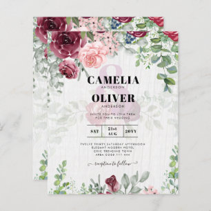 BUDGET Burgundy Blush Pink Floral Wedding INVITE