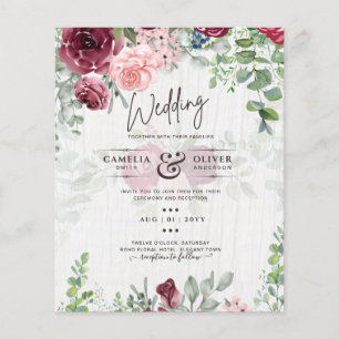 BUDGET Burgundy Blush Pink Floral Wedding INVITE Flyer