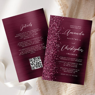 Budget Burgundy Brushed Metal QR Code Wedding