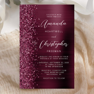 Budget Burgundy Brushed Metal Wedding Invite