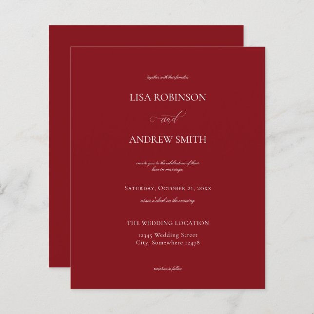 Budget Burgundy Calligraphy Wedding (Front/Back)