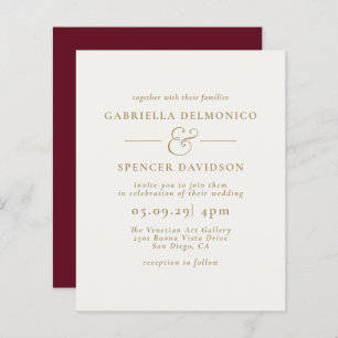 BUDGET Burgundy Cream Gold Wedding Invitation