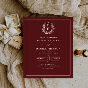 Budget Burgundy Crest Elegant Wedding Invitation