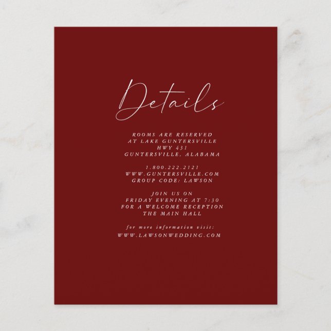 Budget Burgundy Details Card |  (Front)
