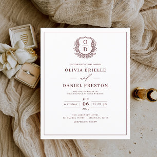 Budget Burgundy Elegant Crest Wedding Invitation Flyer