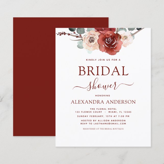 Budget Burgundy Eucalyptus Bridal Shower Fall (Front/Back)