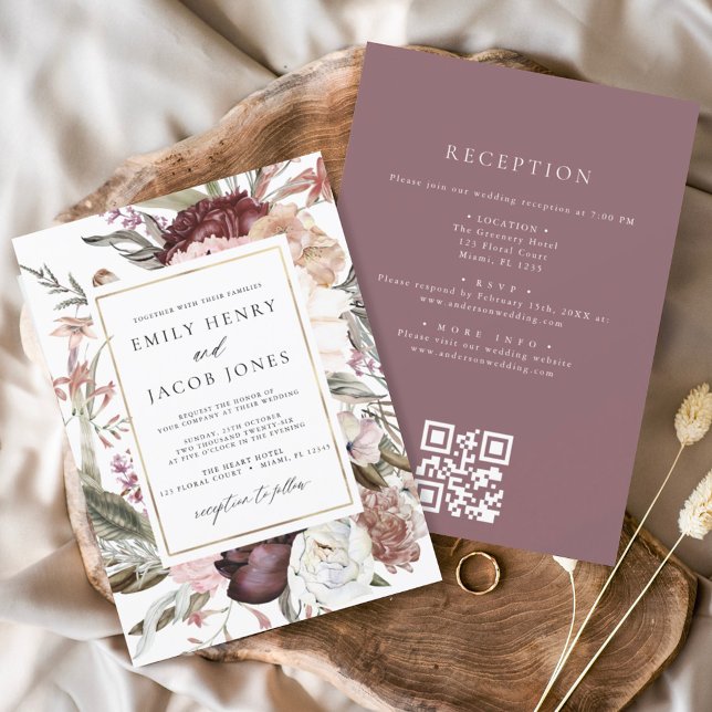 Budget Burgundy Floral All in One QR Code Wedding (Creator Uploaded)