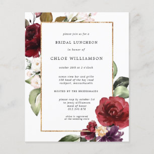 Budget Burgundy Floral Bridal Luncheon Invitation