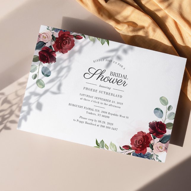 Budget Burgundy Floral Bridal Shower Invitation (Creator Uploaded)