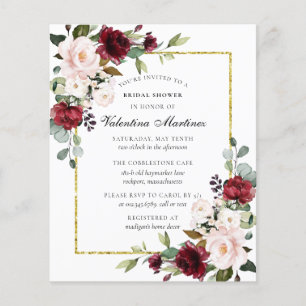 Budget Burgundy Floral Bridal Shower Invitation