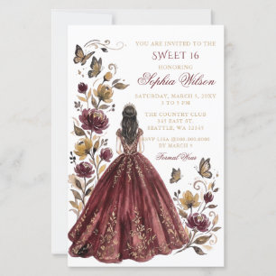 Budget Burgundy Floral Butterfly Princess Sweet 16