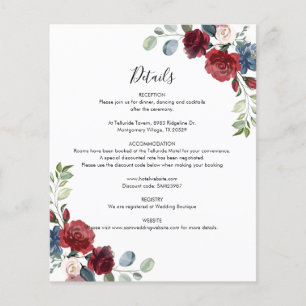 Budget Burgundy Floral Dusty Blue Wedding Details