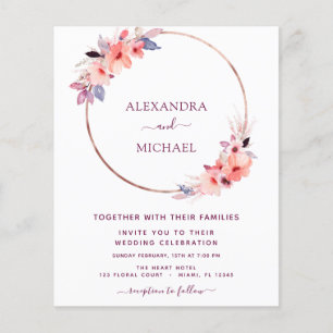 Budget Burgundy Floral Geometric Wedding Flyer
