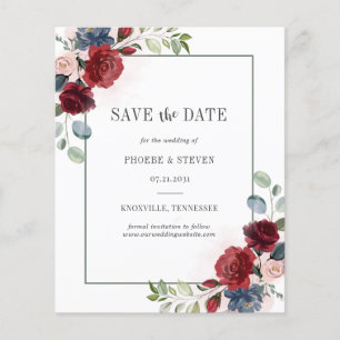 Budget Burgundy Floral Greenery Save the Date