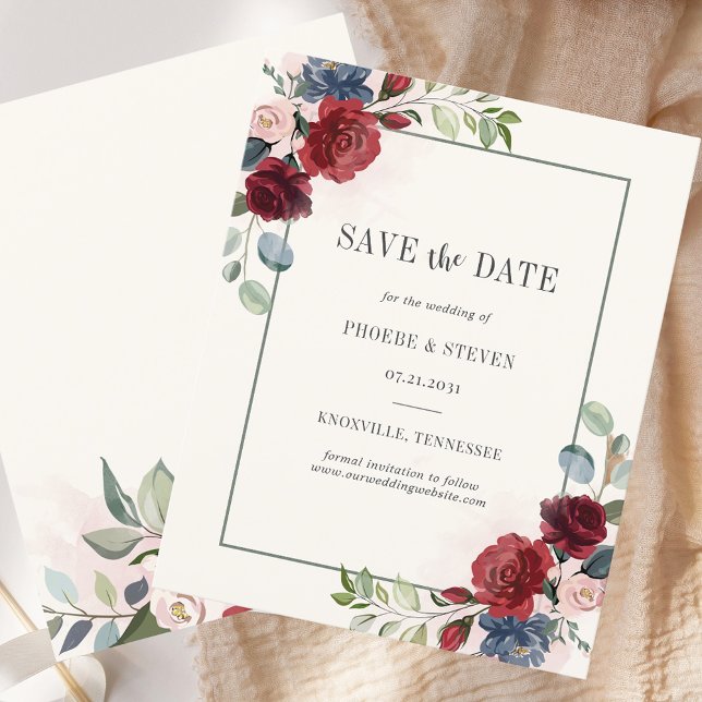 Budget Burgundy Floral Rustic Save the Date (Burgundy Floral Rustic Wedding Save the Date)
