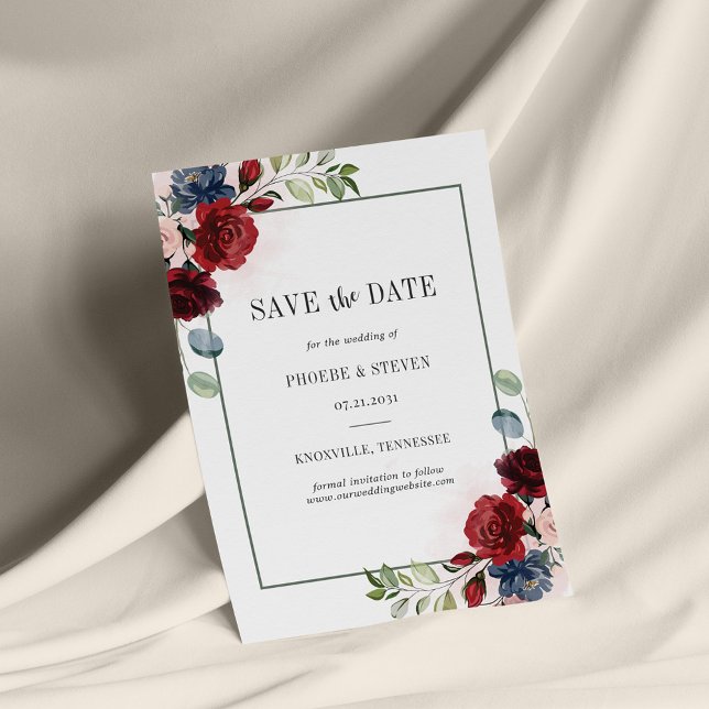 Budget Burgundy Floral Rustic Save the Date Flyer (Creator Uploaded)
