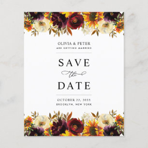 Budget Burgundy Floral Save the Date Invitation
