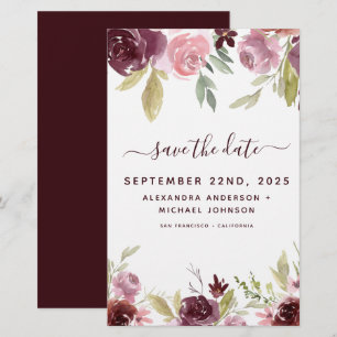 Budget Burgundy Flowers Floral Save the Date