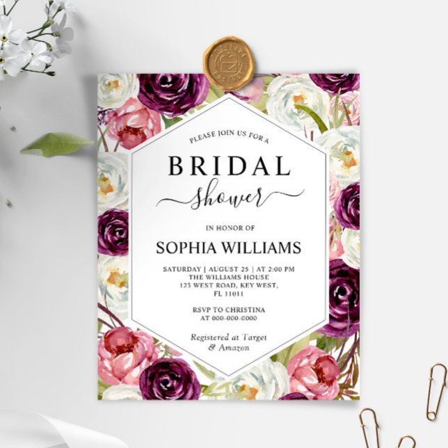 Budget Burgundy Frame Bridal Shower Invitation (Creator Uploaded)