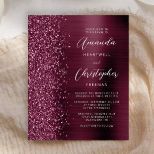 Budget Burgundy Glam Glitter Wedding Invitation