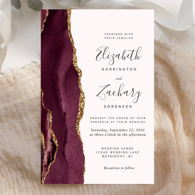 Budget Burgundy Gold Agate Blush Wedding Invite (Creator Uploaded)