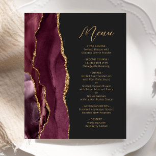 Budget Burgundy Gold Agate Dark Wedding Menu