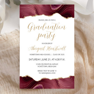 Budget Burgundy Gold Agate Graduation Party Invite
