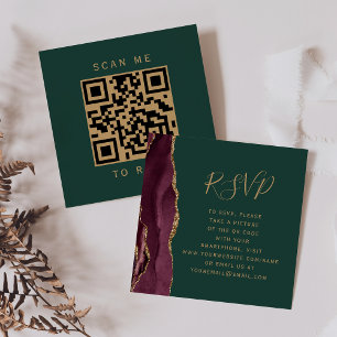 Budget Burgundy Gold Agate Green QR Code RSVP Enclosure Card