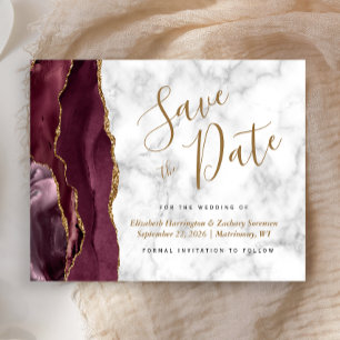 Budget Burgundy Gold Agate Marble Save the Date